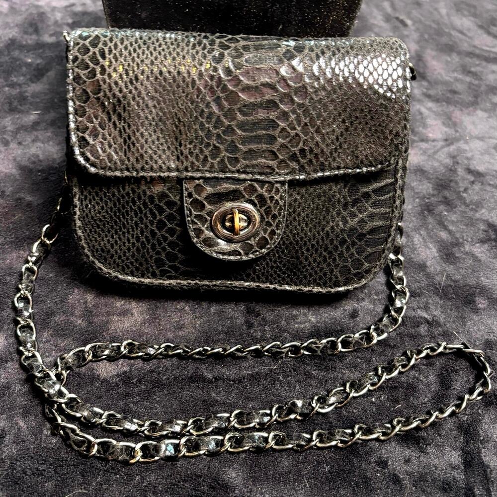 Black & Silver Faux Snakeskin Purse